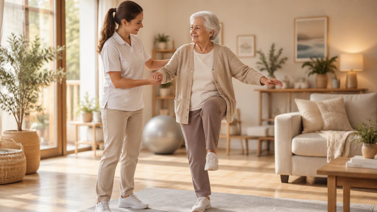 Gleichgewichtstraining mit physiotherapeutischer Anleitung zu Hause